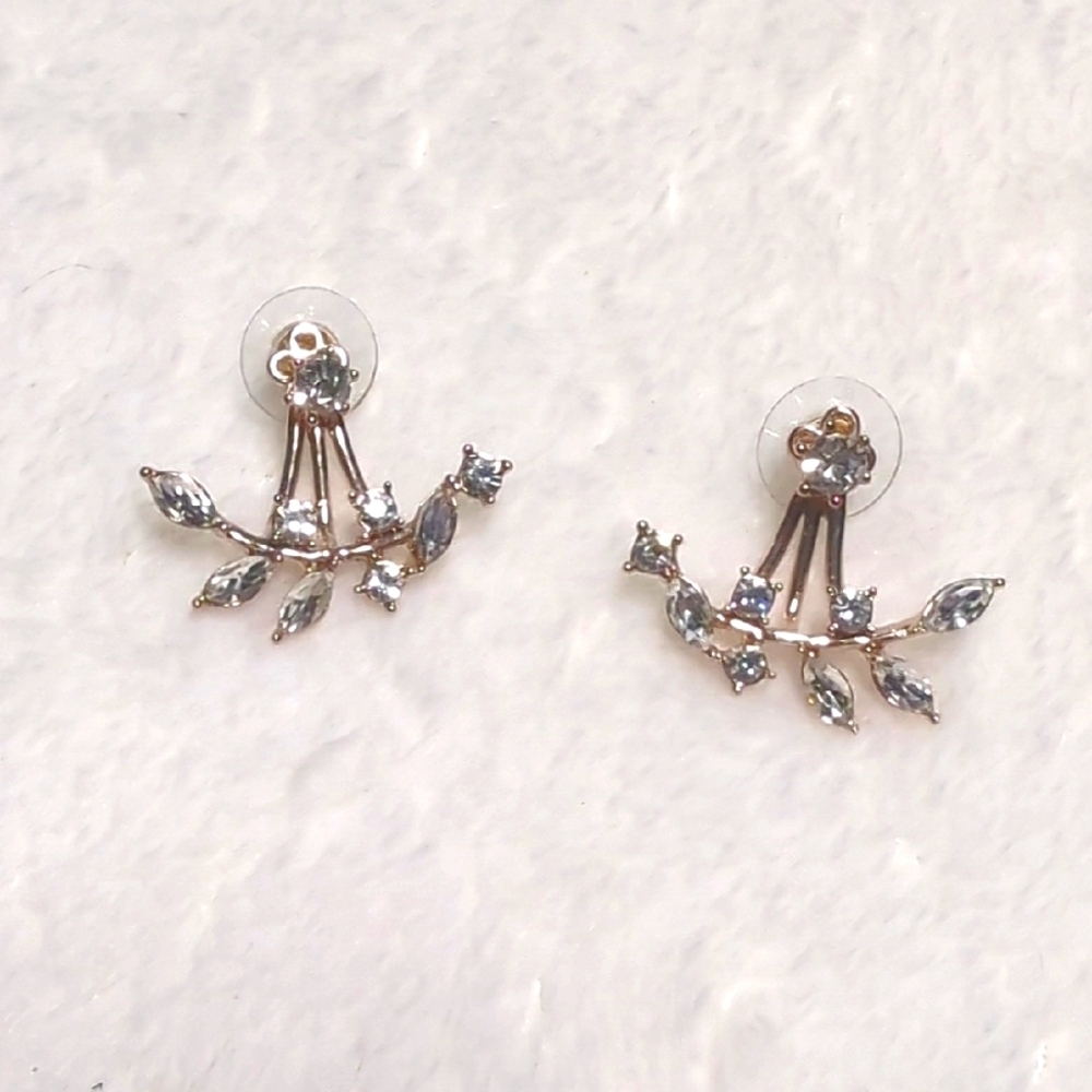 Elegant Rose Goldtone & Clear Crystal Pierced Earrings - Picture 2 of 9